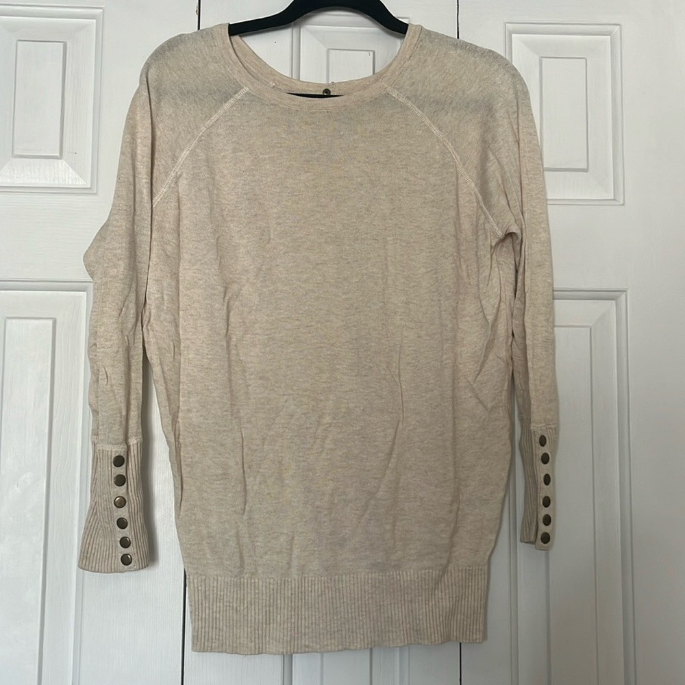 Beige Button Sleeve Sweater